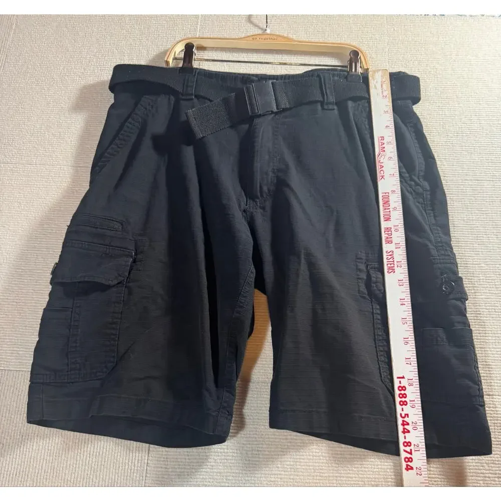WearFirst Mens 34 Cargo Shorts Belted Cotton Stretch Ripstop Black